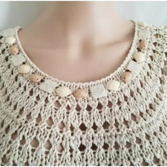 Ruby Rd. Women's Crochet Knit Fringe Tassel Hem Swim Cover-Up Top Size Medium - Picture 8 of 11